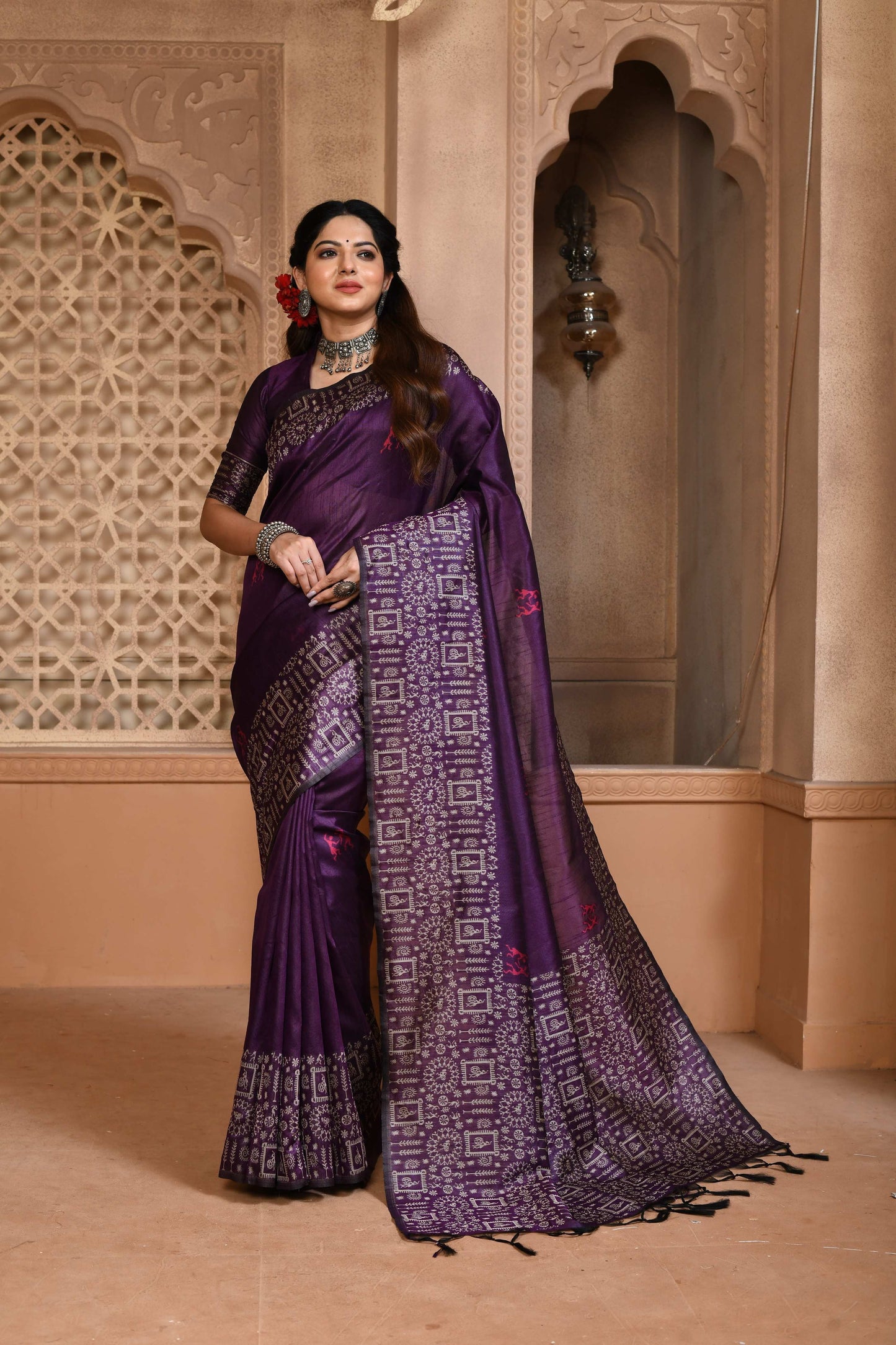 Jyoti Fashion Women's Purple Handloom Raw Silk Weaving Pallu Traditional Saree with Blouse | Swadesiicart
