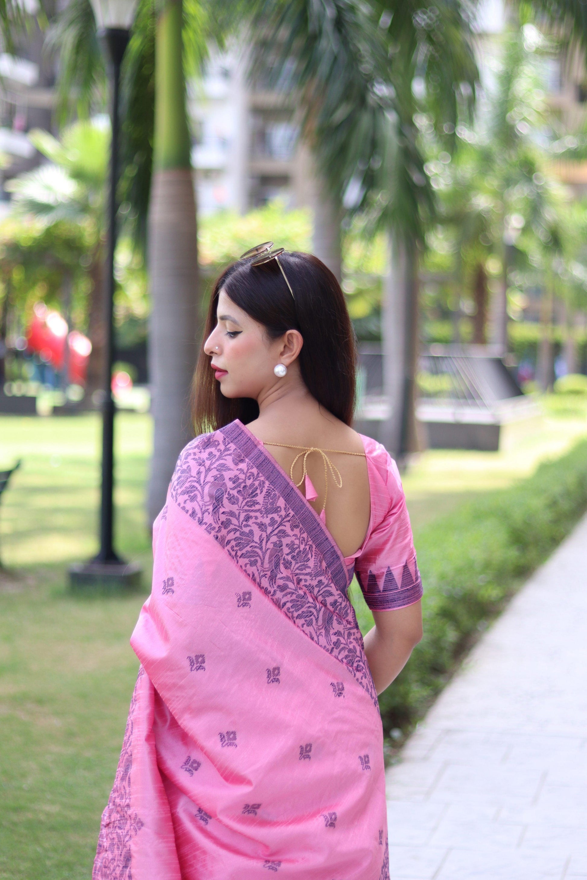 Jyoti Fashion Women's Baby Pink Handloom Raw Silk Weaving Pallu Traditional Saree with Blouse | Swadesiicart