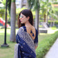 Jyoti Fashion Women's Navy Blue Handloom Raw Silk Weaving Pallu Traditional Saree with Blouse | Swadesiicart
