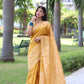 Jyoti Fashion Women's Yellow Handloom Raw Silk Weaving Pallu Traditional Saree with Blouse | Swadesiicart