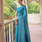 Jyoti Fashion Women's Sky Blue Handloom Raw Silk Weaving Pallu Traditional Saree with Blouse | Swadesiicart