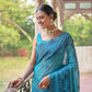 Jyoti Fashion Women's Sky Blue Handloom Raw Silk Weaving Pallu Traditional Saree with Blouse | Swadesiicart