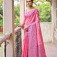 Jyoti Fashion Women's Pink Handloom Raw Silk Weaving Pallu Traditional Saree with Blouse | Swadesiicart