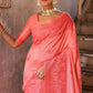 Jyoti Fashion Women's Coral Handloom Raw Silk Weaving Pallu Traditional Saree with Blouse | Swadesiicart