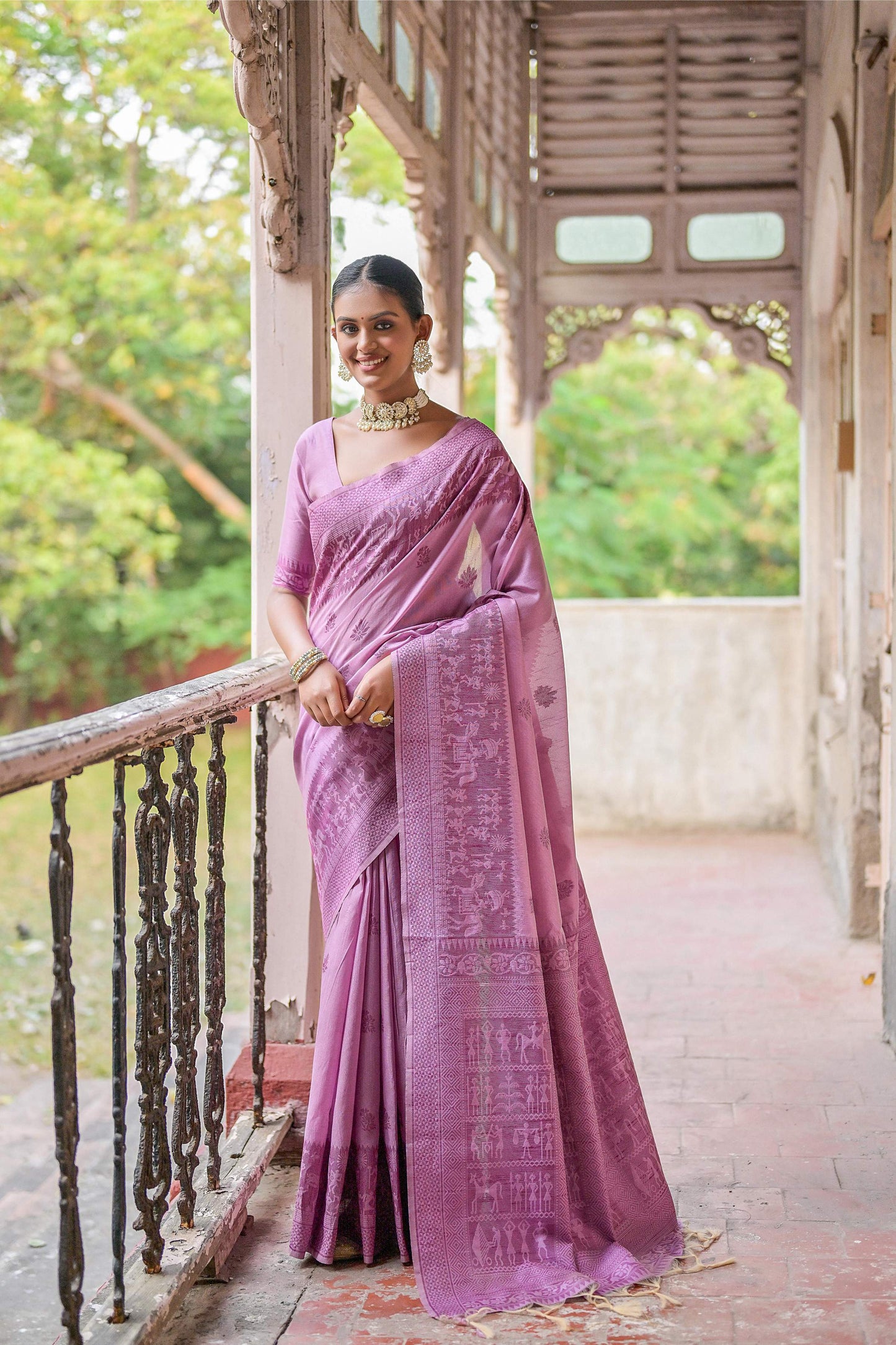 Jyoti Fashion Women's Purple Handloom Raw Silk Weaving Pallu Traditional Saree with Blouse | Swadesiicart