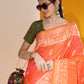 Jyoti Fashion Women's Orange Soft Raw Silk Tow Tone Weaving Traditional Saree with Blouse | Swadesiicart