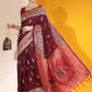 Jyoti Fashion Women's Wine Soft Raw Silk Tow Tone Weaving Traditional Saree with Blouse | Swadesiicart