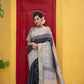 Jyoti Fashion Women's Black Soft Tussar Silk Traditional Print & Zari Border Saree with Blouse | Swadesiicart
