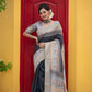 Jyoti Fashion Women's Black Soft Tussar Silk Traditional Print & Zari Border Saree with Blouse | Swadesiicart
