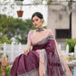 Jyoti Fashion Women's Wine Soft Tussar Silk Traditional Print & Zari Border Saree with Blouse | Swadesiicart