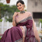 Jyoti Fashion Women's Wine Soft Tussar Silk Traditional Print & Zari Border Saree with Blouse | Swadesiicart