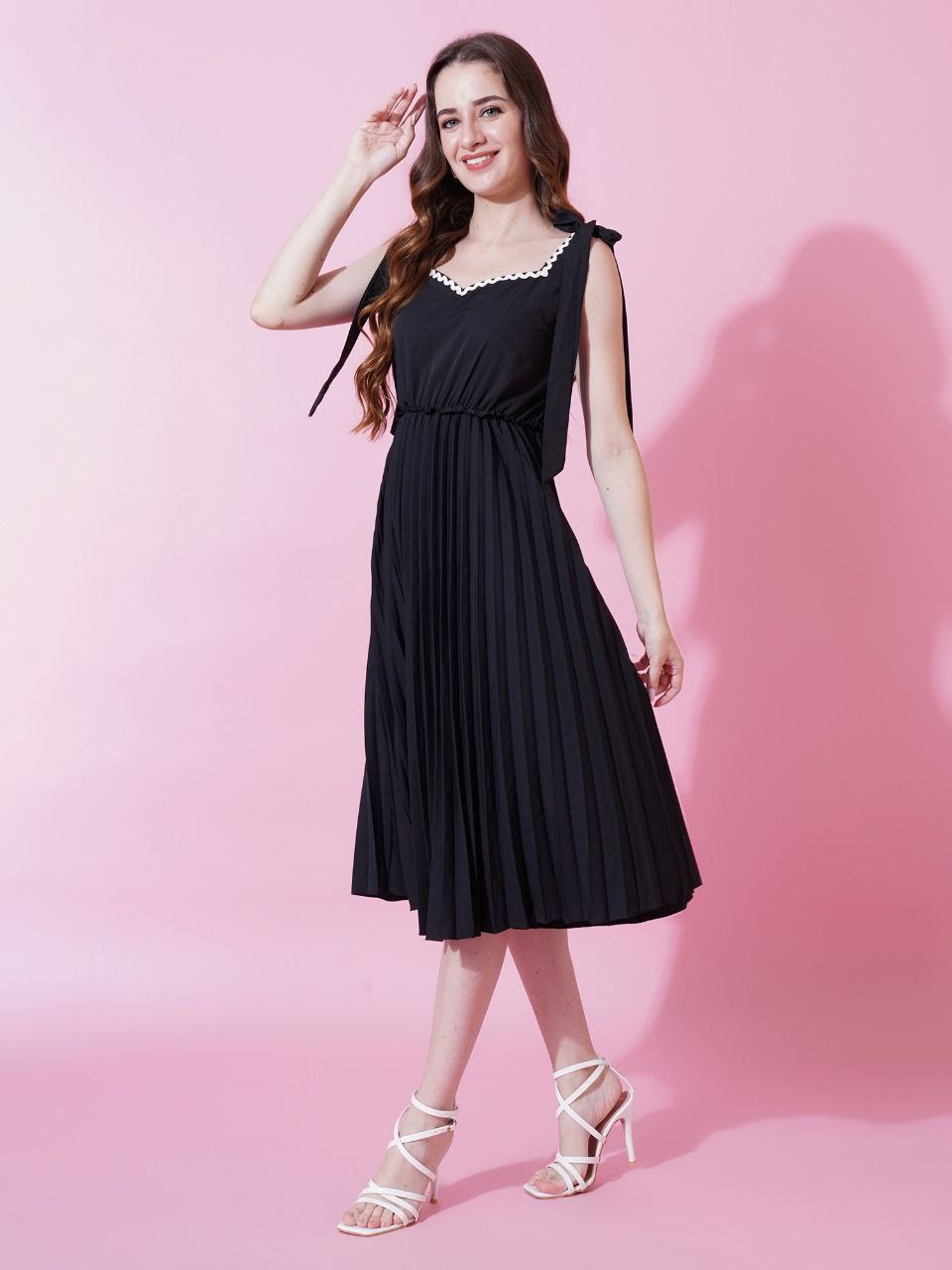 Jyoti Fashion Women's Black Heavy Crepe Crushed Flared Western Dress | Swadesiicart