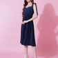 Jyoti Fashion Women's Navy Blue Heavy Crepe Crushed Flared Western Dress | Swadesiicart