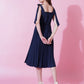 Jyoti Fashion Women's Navy Blue Heavy Crepe Crushed Flared Western Dress | Swadesiicart
