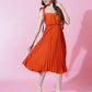 Jyoti Fashion Women's Orange Heavy Crepe Crushed Flared Western Dress | Swadesiicart