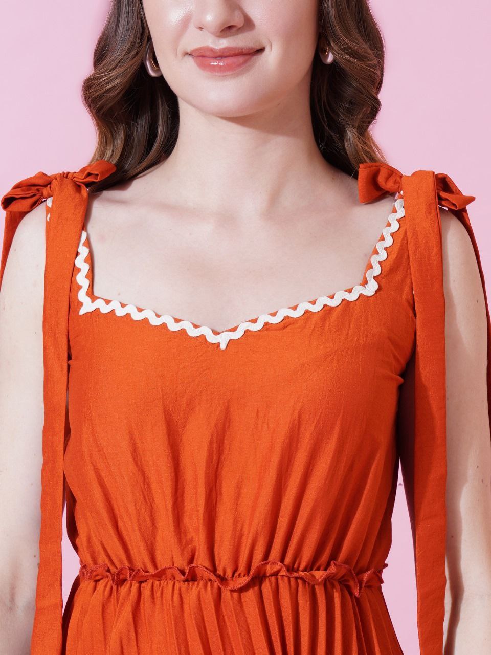 Jyoti Fashion Women's Orange Heavy Crepe Crushed Flared Western Dress | Swadesiicart