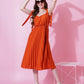 Jyoti Fashion Women's Orange Heavy Crepe Crushed Flared Western Dress | Swadesiicart