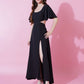 Jyoti Fashion Women's Black Crepe Waist Cut Flared Western Dress | Swadesiicart