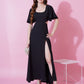 Jyoti Fashion Women's Black Crepe Waist Cut Flared Western Dress | Swadesiicart