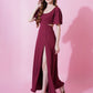 Jyoti Fashion Women's Maroon Crepe Waist Cut Flared Western Dress | Swadesiicart