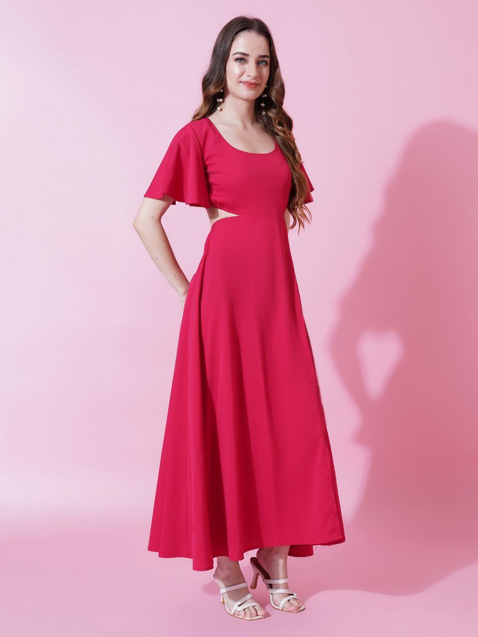 Jyoti Fashion Women's Pink Crepe Waist Cut Flared Western Dress | Swadesiicart