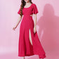 Jyoti Fashion Women's Pink Crepe Waist Cut Flared Western Dress | Swadesiicart