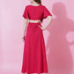 Jyoti Fashion Women's Pink Crepe Waist Cut Flared Western Dress | Swadesiicart