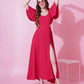 Jyoti Fashion Women's Pink Crepe Waist Cut Flared Western Dress | Swadesiicart