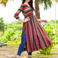 Jyoti Fashion Women's Black Rayon Geometric Printed Casual Flared kurta | Swadesiicart