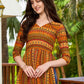 Jyoti Fashion Women's Yellow Rayon Geometric Printed Casual Flared kurta | Swadesiicart