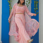 Jyoti Fashion Women's Baby Pink Georgette Sequins Choli with Printed Shrug & Sharara Set | Swadesiicart