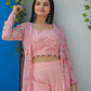 Jyoti Fashion Women's Baby Pink Georgette Sequins Choli with Printed Shrug & Sharara Set | Swadesiicart