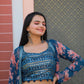 Jyoti Fashion Women's Teal Blue Georgette Sequins Choli with Printed Shrug & Sharara Set | Swadesiicart