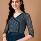 Jyoti Fashion Women's Teal Blue Georgette Foil Printed Kurta Set with Dupatta | Swadesiicart