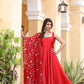 Jyoti Fashion Women's Red Satin Silk Lace Work Gown with Dupatta Set | Swadesiicart