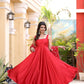 Jyoti Fashion Women's Red Satin Silk Lace Work Gown with Dupatta Set | Swadesiicart