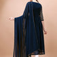Jyoti Fashion Women's Navy Blue Georgette Foil Printed Gown with Dupatta Set | Swadesiicart