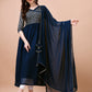 Jyoti Fashion Women's Navy Blue Georgette Foil Printed Gown with Dupatta Set | Swadesiicart