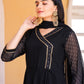 Jyoti Fashion Women's Black Georgette Foil Printed Gown with Dupatta Set | Swadesiicart