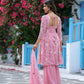 Jyoti Fashion Women's Baby Pink Faux Georgette Resham Embroidered Peplum Sharara Set | Swadesiicart