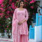 Jyoti Fashion Women's Baby Pink Faux Georgette Resham Embroidered Peplum Sharara Set | Swadesiicart