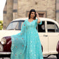 Jyoti Fashion Women's Sky Blue Faux Georgette Resham Embroidered Kurta Set with Dupatta | Swadesiicart