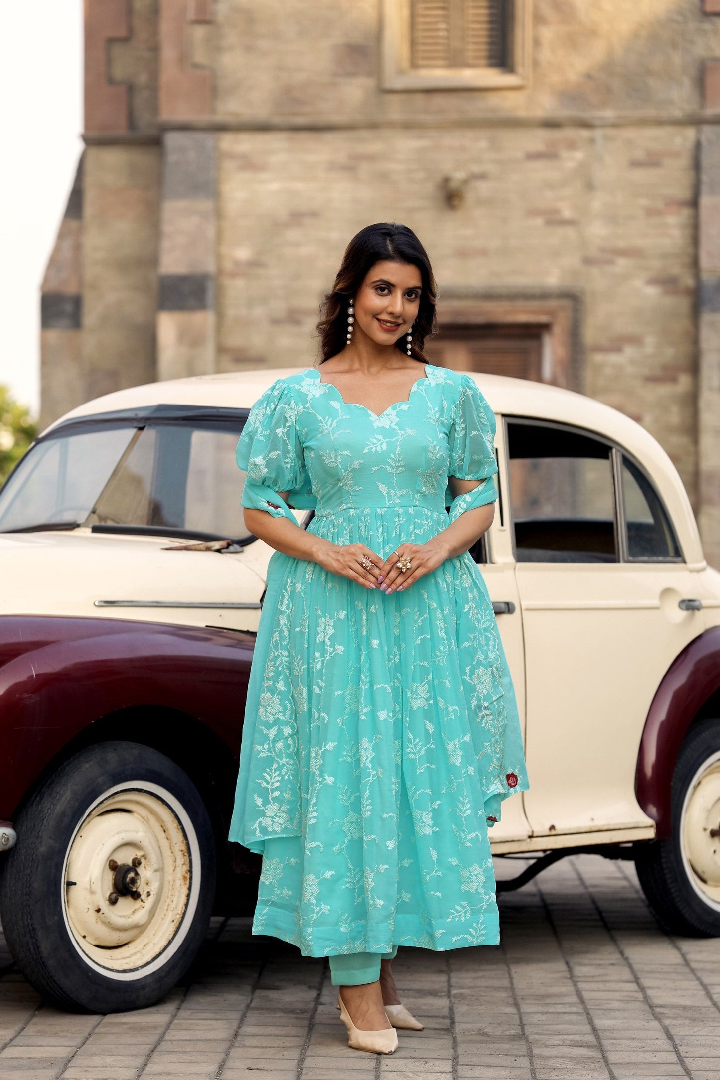 Jyoti Fashion Women's Sky Blue Faux Georgette Resham Embroidered Kurta Set with Dupatta | Swadesiicart