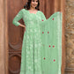 Jyoti Fashion Women's Pista Green Faux Georgette Resham Embroidered Kurta Set with Dupatta | Swadesiicart
