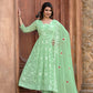 Jyoti Fashion Women's Pista Green Faux Georgette Resham Embroidered Kurta Set with Dupatta | Swadesiicart