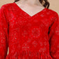 Jyoti Fashion Women's Red Rayon Bandhani Printed Casual Flared kurta | Swadesiicart