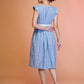 Jyoti Fashion Women's Blue Cotton Striped with Embroidered Belt Western Midi Dress | Swadesiicart
