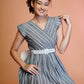 Jyoti Fashion Women's Grey Cotton Striped with Embroidered Belt Western Midi Dress | Swadesiicart