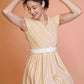 Jyoti Fashion Women's Orange Cotton Striped with Embroidered Belt Western Midi Dress | Swadesiicart