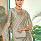 Jyoti Fashion Women's Silver Silk Blend Embellished Border with Beads & Crystal Cutwork Saree with Blouse | Swadesiicart
